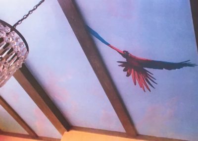 Amazon parrot flying in. Dining Room, Clapham. (1)