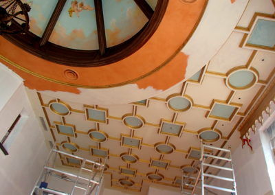 coffered ceiling; gilded and painted.