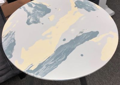 3 colour abstract paint effect sample; For a 7.5m restaurant dining table, London